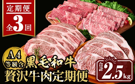 isa509 【定期便3回】贅沢牛肉定期便(合計2.5kg) 肉 牛肉 霜降り すきやき しゃぶしゃぶ 牛しゃぶ 冷凍 ロース カタロース 肩ロース食べ比べ サーロイン リブロース ステーキ BBQ 【サンキョーミート株式会社】