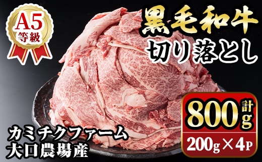 isa692 鹿児島県(カミチクファーム 大口農場)産 黒毛和牛切り落とし(計800g・200g×4パック) 黒毛和牛 切り落とし 和牛 国産牛 高級肉 A5 ランク 霜降り 赤身 牛肉 薄切り スライス 多用途 日常使い ごちそう 人気 おすすめ 高タンパク 【お肉の直売所 伊佐店】