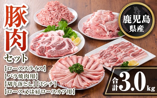 isa733 鹿児島県産 豚肉セット (合計3kg) 鹿児島県産 豚肉 豚 肉 ロース 肩ロース 豚バラ 豚ばら バラ肉 ばら肉 切落し 切り落とし ミンチ 豚しゃぶ しゃぶしゃぶ ロースカツ とんかつ トンカツ 焼き肉 焼肉 小分け 真空 真空パック 冷凍 【TRINITY】
