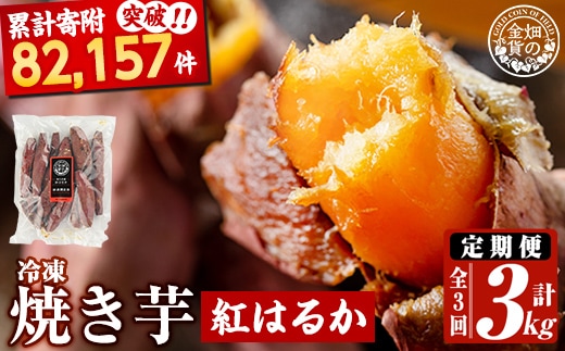 a0003-B1 【3回定期便】冷凍焼き芋！畑の金貨・やきいも 紅はるか(1kg×3回 計3kg)【甘いも販売所】姶良市 冷凍 さつまいも 訳あり 焼き芋 やきいも 畑の金貨 姶良市 定期便