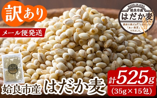 a1029 《訳あり》姶良市産はだか麦35g×15包(合計525g)【竹之内穀類産業】姶良市 国産 ご飯 麦ごはん はだか麦 穀物 食物繊維 小分け 常温 常温保存 メール便