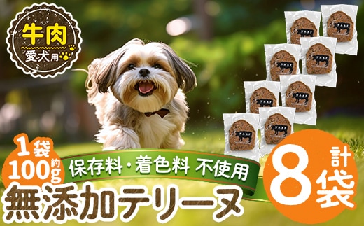 a1055-C ＜保存料・着色料 不使用＞愛犬用無添加牛テリーヌ8袋(1袋約100g・合計約800g)【Nフードサービス】姶良市 牛 テリーヌ 犬 ドッグ ペット フード エサ おやつ ごはん ご飯 間食 ご褒美 ペット関係