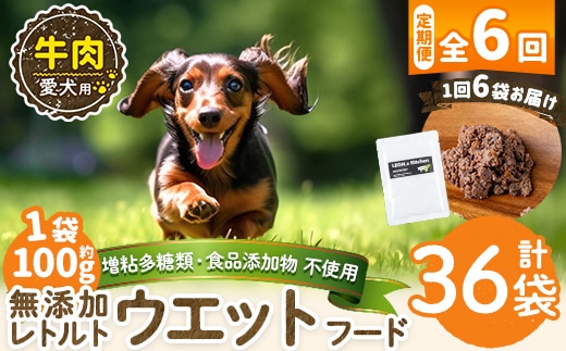 a1068-H 【6回定期便】＜増粘多糖類・食品添加物不使用＞愛犬用無添加レトルトパック 牛ウェットフード6袋×6回(1袋約100g・合計約3.6kg)【Nフードサービス】姶良市 ドッグ フード パウチ 犬 ペット おやつ ごはん ご褒美 ペット関係 常温 常温保存