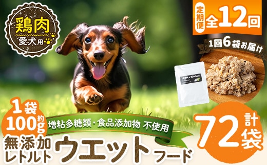 a1070-I 【12回定期便】＜増粘多糖類・食品添加物不使用＞愛犬用無添加レトルトパック 鶏ウェットフード6袋×12回(1袋約100g・合計約7.2kg)【Nフードサービス】姶良市 ドッグ フード パウチ 犬 ペット おやつ ごはん ご褒美 ペット関係 常温 常温保存