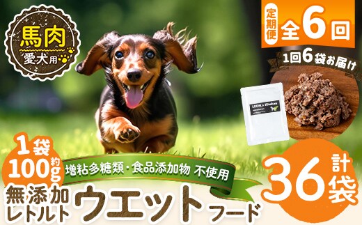 a1071-H 【6回定期便】＜増粘多糖類・食品添加物不使用＞愛犬用無添加レトルトパック 馬ウェットフード6袋×6回(1袋約100g・合計約3.6kg)【Nフードサービス】姶良市 ドッグ フード パウチ 犬 ペット おやつ ごはん ご褒美 ペット関係 常温 常温保存