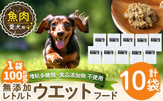 a1073-D ＜増粘多糖類・食品添加物不使用＞愛犬用無添加レトルトパック 魚ウェットフード10袋(1袋約100g・合計約1kg)【Nフードサービス】姶良市 ドッグ フード パウチ 犬 ペット おやつ ごはん ご褒美 ペット関係 常温 常温保存