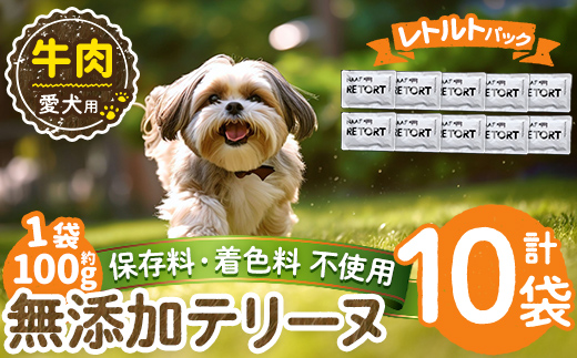 a1084-D ＜保存料・着色料 不使用＞愛犬用無添加テリーヌ レトルトパック 牛テリーヌ10袋(1袋約100g・合計約1kg)【Nフードサービス】姶良市 牛 テリーヌ 犬 ドッグ ペット フード エサ レトルト おやつ ごはん ご飯 間食 ご褒美