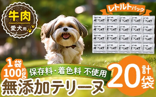 a1084-F ＜保存料・着色料 不使用＞愛犬用無添加テリーヌ レトルトパック 牛テリーヌ20袋(1袋約100g・合計約2kg)【Nフードサービス】姶良市 牛 テリーヌ 犬 ドッグ ペット フード エサ レトルト おやつ ごはん ご飯 間食 ご褒美