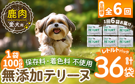 a1088-H 【6回定期便】＜保存料・着色料 不使用＞愛犬用無添加テリーヌ レトルトパック 鹿テリーヌ6袋×6回(1袋約100g・合計約3.6kg)【Nフードサービス】姶良市 鹿 テリーヌ 犬 ドッグ ペット フード エサ レトルト おやつ ごはん ご飯 間食 ご褒美
