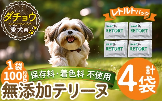 a1090-B ＜保存料・着色料 不使用＞愛犬用無添加テリーヌ レトルトパック ダチョウテリーヌ4袋(1袋約100g・合計約400g)【Nフードサービス】姶良市 ダチョウ テリーヌ 犬 ドッグ ペット フード エサ レトルト おやつ ごはん ご飯 間食 ご褒美