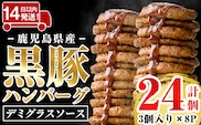 a1003 ＜年内発送＞鹿児島県産黒豚ハンバーグ 計24個 (210g(3個入)×8P) 【AKR Food Company】姶良市 ハンバーグ デミグラスソース デミソース 国産 鹿児島県産 肉 豚 豚肉 かごしま黒豚さつま お弁当 惣菜 総菜 冷凍ハンバーグ おかず 温めるだけ 湯煎 簡単 冷凍 小分け within2025