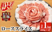 a687 《訳あり》鹿児島黒豚「短鼻豚」ローススライス 計1kg (250g×4パック)【鹿児島ますや】姶良市 国産 鹿児島県 肉 豚 豚肉 黒豚 ロース スライス 小分け パック