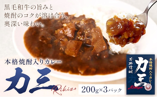 本格焼酎入カレー 力三 200g×3P 計600g 株式会社 堀之内俊雄商店《30日以内に出荷予定(土日祝除く)》鹿児島県 さつま町 ご当地カレー レトルトカレー 黒毛和牛 タケノコ 芋焼酎 焼酎 常温保存---stm-hnu-10-600g---