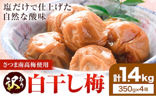 訳あり 梅干し 白干し梅 うめぼし 計1.4kg (350g×4箱) 農事組合法人 梅香丘《30日以内に出荷予定(土日祝除く)》鹿児島県 さつま町 送料無料 梅 うめ ウメボシ ご飯 ご飯のお供 お取り寄せ---stm-umk-19-1400g---