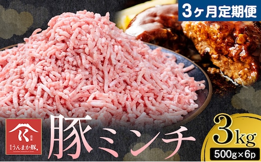 【3ヶ月定期便 】鹿児島 うんまか 豚ミンチ 計3kg 500g×6P 株式会社寺師《お申し込みの翌月から出荷》鹿児島県 さつま町 豚肉 ミンチ 肉---stm-trs-3-mo3---