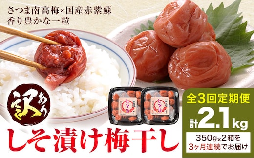 訳あり しそ漬け梅干し 350g×2箱 定期便 連続 3回 農事組合法人 梅香丘《お申込みの翌月出荷》鹿児島県 さつま町 うめぼし 紫蘇 お取り寄せ プレゼント---stm-umk-8-mo3---