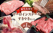鹿児島黒牛 サーロインステーキ すきやきセット 計1kg 北さつま農協 《60日以内に出荷予定(土日祝除く)》鹿児島県 さつま町 牛肉 牛 サーロイン ステーキ すき焼き---stm-ksn-5-1kg---