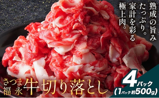 黒毛和牛 さつま福永牛 切り落とし 4パック(1パック500g) 福永畜産《30日以内に出荷予定(土日祝除く)》鹿児島 国産 九州産 肉じゃが 牛丼 冷凍 鹿児島県 さつま町 牛肉 和牛 さつま福永牛 すき焼き 食べ比べ セット---stm-hng-25-2000ga---