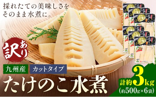 訳あり たけのこ 水煮 カットタイプ 九州産 6袋 (1袋500g) 北薩農産加工場《30日以内に出荷予定(土日祝除く)》鹿児島県 さつま町 送料無料 惣菜 タケノコ 筍 竹の子 パック 水煮 お取り寄せグルメ--- stm-ksk-15-3kg---