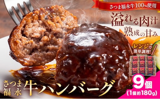 さつま福永牛 ハンバーグ 9個 個包装 福永畜産《30日以内に出荷予定(土日祝除く)》鹿児島県 さつま町 和牛 福永牛 牛 牛肉 ハンバーグ---stm-hng-21-9k---