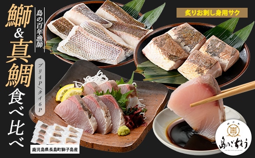 獅子島産 百年漁師の鰤 (約150g×4P) と真鯛 (約100g×6P) 炙り刺身サク食べ比べ【島のごちそう】gochi-7060