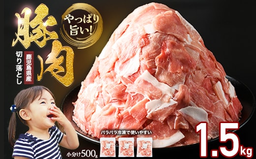 小分け＆パラパラで使い勝手抜群！安心の鹿児島県産 豚肉 切り落とし (計1.5kg・500g×3P) 訳あり 小間切れ 小分け 冷凍 ふるさと納税 豚肉 切り落とし 【スターゼン】starzen-1637