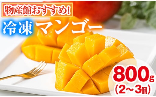 【0105933a】物産館おススメ！東串良町産 丸ごと冷凍マンゴー(計800g・2-3個入り) 果物 フルーツ 果実 デザート 国産 冷凍 ご家庭用 【東串良物産館ルピノンの里】