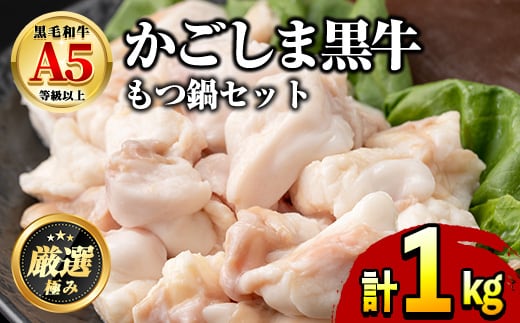 【0091725a】鹿児島県産黒毛和牛！A5牛もつ鍋セット(合計1kg・小腸約300g、スープ約700g) 牛肉 肉 和牛 冷凍 国産 お肉 なべ 鍋 もつ鍋【前田畜産たかしや】