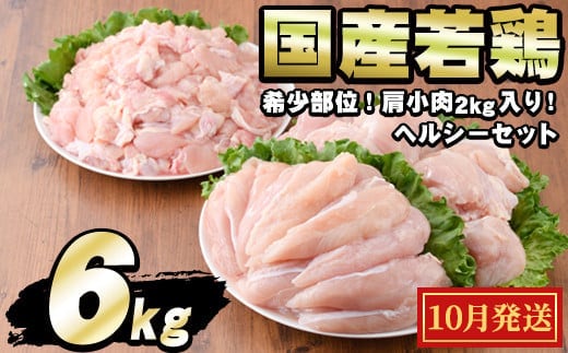 【0124806a-2610】＜2026年10月発送予定＞国産若鶏肉ヘルシーセット(合計6kg・ムネ、ささみ、肩小肉) 鶏肉 鳥肉 とり肉 むね肉 おかず 小分け 国産 【エビス】