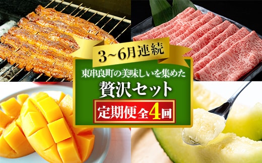 【1906103b】東串良町の美味しい！を贅沢に集めた4回定期便(3・4・5・6月) うなぎ 高級 ウナギ 鰻 国産 蒲焼 蒲焼き たれ 肉 牛肉 ロース しゃぶしゃぶ すき焼き マンゴー メロン アールスメロン 鹿児島 ふるさと 【東串良町】