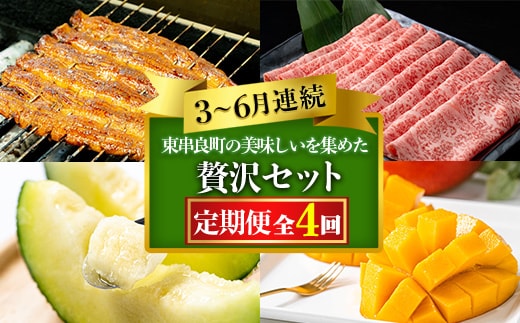 【1906105b】東串良町の美味しい！を贅沢に集めた4回定期便(3・4・5・6月) うなぎ 高級 ウナギ 鰻 国産 蒲焼 蒲焼き たれ 肉 牛肉 ロース しゃぶしゃぶ すき焼き マンゴー メロン アールスメロン 鹿児島 ふるさと 【東串良町】
