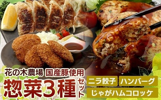 花の木農場【人気惣菜セット】３種 HK-504｜惣菜 餃子 ぎょうざ 冷凍 ハンバーグ ハムコロッケ コロッケ 冷凍 工場直送 簡単調理 国産 厳選 ノウフク 第2花の木ファーム