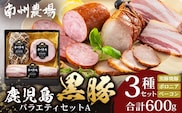 鹿児島県産 黒豚バラエティセットA 約600g (黒豚焼豚200g×1・黒豚ベーコン150g×1・黒豚ボロニア250g×1) NS-510 ❘ 肉 お肉 豚肉 豚 にく ぶた かごしま黒豚 ベーコン ソーセージ チャーハン ポトフ 野菜炒め 冷蔵 小分け 鹿児島県 南大隅町 南州農場