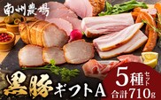 鹿児島県産 黒豚ギフトA 5種セット 計710g (黒豚焼豚200g×1・黒豚モモハム200g×1・黒豚ベーコン150g×1・黒豚ウィンナー120g×1・黒豚2年熟成ハム40g×1) ? 肉 お肉 豚肉 豚 にく ぶた かごしま黒豚 ベーコン ソーセージ ハム 焼豚 冷蔵 小分け 鹿児島県 南大隅町 南州農場 A7512