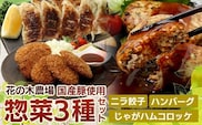 花の木農場【人気惣菜セット】３種 HK-504｜惣菜 餃子 ぎょうざ 冷凍 ハンバーグ ハムコロッケ コロッケ 冷凍 工場直送 簡単調理 国産 厳選 ノウフク 第2花の木ファーム
