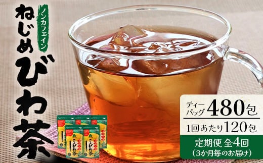 【定期便 12ヶ月全4回】 鹿児島県産 ねじめびわ茶 ティーバック 480包 ≪ 1回あたり120包 (24包入×5袋) ≫ 3か月毎のお届け ノンカフェイン | 国産 お茶 健康茶 ポリフェノール さわやか 甘み 香ばしい おいしい びわの葉 産地直送 鹿児島県 南大隅町 十津川農場 E7522