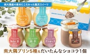 『南大隅プリン』5種各1個＋『だいたいんなショコラ』1個（計6個）セット│プリン ぷりん クリームプリン お取り寄せ ギフト ギフトボックス 贈り物 スイーツ お菓子 だいだい プレーン 知覧産 抹茶 さつまいも 無農薬紅ふうき 紅茶 バニラビーンズ  ゼリー たんかん タンカン ショコラ ムース 鹿児島県 南大隅町 31℃LINE花子 SH-710