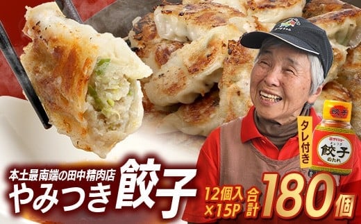 佐多の田中肉屋ニンニクたっぷりやみつき餃子 180個（12個入り×15パック） 餃子のタレ2本付き | ぎょうざ 餃子 ギョウザ にんにく スタミナ餃子 大容量 手作り おかず ビールと一緒に 冷凍 産地直送 鹿児島県 南大隅町 田中精肉店 TA-1