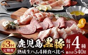 【定期便全3回】かごしま黒豚熟成生ハム４種食べ比べ セット（約540g）NS-519 | 国産 肉 お肉 豚肉 豚 にく ぶた 生ハム 最高峰 熟成ハム コッパ パンチェッタ コッホサラミ スパイス サラミ 冷蔵 詰め合わせ 産地直送 ギフト プレゼント 贈り物 鹿児島県 南大隅町 南州農場