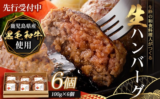 【先行予約：12月下旬配送～】鹿児島県産 黒毛和牛 ≪生≫ 和食料理人の手作り ハンバーグ （100g×6個）GN-3｜鹿児島県 南大隅町 ハンバーグ 牛肉 手作り 銀シャリ中はら 寄付