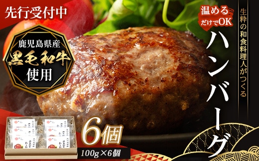 【先行予約：12月下旬配送～】鹿児島県産 黒毛和牛 ≪レトルト≫ 和食料理人の手作り ハンバーグ（100g×6個）GN-5｜鹿児島県 南大隅町 ハンバーグ 牛肉 手作り レトルト 銀シャリ中はら