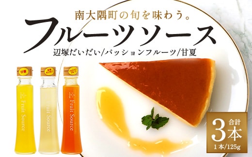 たっぷり！旬のフルーツソース３種セット（辺塚だいだい、パッションフルーツ、甘夏）125g×3本 NK-5｜フルーツ ソース 果物 新鮮 柑橘 辺塚だいだい へつか パッションフルーツ 甘夏 希少 シロップ 紅茶 アクセント アレンジ 鹿児島県 南大隅町 産地直送