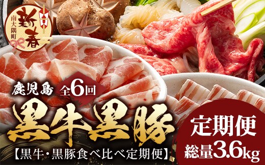 ［新春］≪全6回≫ 鹿児島県産 ◆ 黒牛＆黒豚食べ比べ 定期便◆ 南州黒牛 かごしま黒豚 NS-28 | 牛 肉 お肉 ブランド牛 黒毛和牛 鹿児島黒豚 黒豚 豚肉 豚 ぶた肉 霜降り サシ ロース しゃぶしゃぶ すき焼き すきやき 甘い やわらかい 冷凍 産地直送 肉定期便 南大隅町