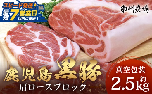 【スピード発送】【南大隅町限定】かごしま黒豚 肩ロースブロック （約2.5kg） NS-3｜鹿児島県 南大隅町