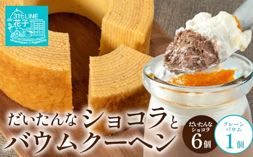 【2026年3月中旬から発送】だいたんな！恋するショコラ & バウムセット（だいたんなショコラ6個＋バウムクーヘン・プレーン）SH-3|たんかん 辺塚だいだい ソース ムース チョコレート スイーツ フルーツ プリン バームクーヘン 焼き菓子 洋菓子 手作り プレゼント 鹿児島県 南大隅町 31℃LINE花子