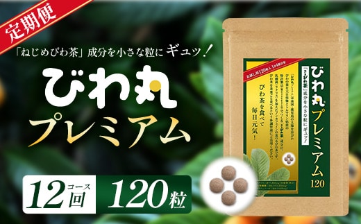 【定期便 全12回】≪12ヶ月連続で毎月お届け≫ びわ丸プレミアム ≪1回あたり(120粒入×1袋) ≫ 健康補助食品 びわ茶含有加工食品 TO-12-NP| 国産 びわ茶 びわの葉 サプリメント 乳酸菌 ノンカフェイン ポリフェノール ネコポス 鹿児島県 南大隅町 十津川農場