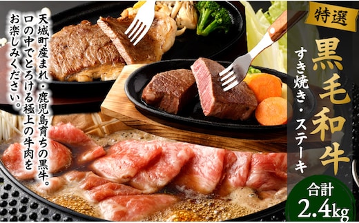 特選 黒毛和牛 すき焼き＆ステーキセット 計2.4kg（すき焼き用500g×3・ヒレステーキ150g×2・ロースステーキ200g×3）国産 牛肉 Z-3