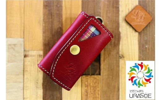 【レザーベース】うらそえ織キーケース（ワイン）