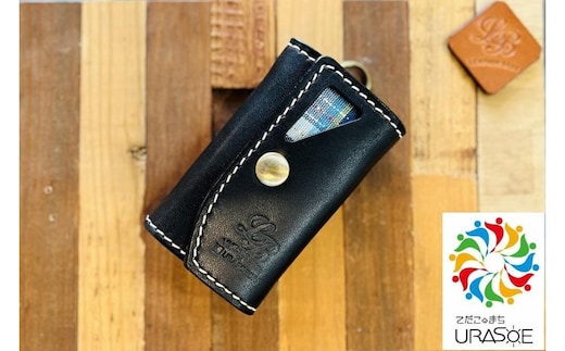 【レザーベース】うらそえ織キーケース（ブラック）