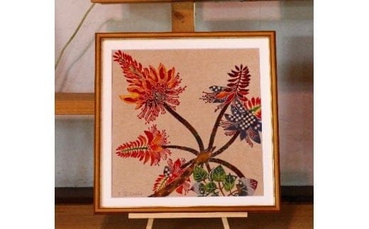 芭蕉紙紅型染「沖縄の花」シリーズ〈デイゴ〉37ｃｍ額